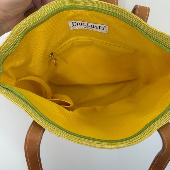 Eric Javits Squishee Raffia Woven Straw Tote Shoulder Bag Green Chartreuse - Picture 12 of 13